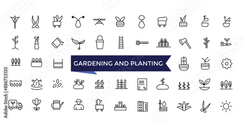 Gardening and Planting Icons set with editable stroke collection for web and ui. Line icons pack. Vector illustration.
