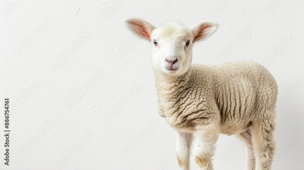 A cute lamb standing alone on a white background A cute lamb standing alone on a white background