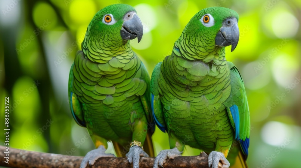 Fototapeta premium Parrots perched together on a branch