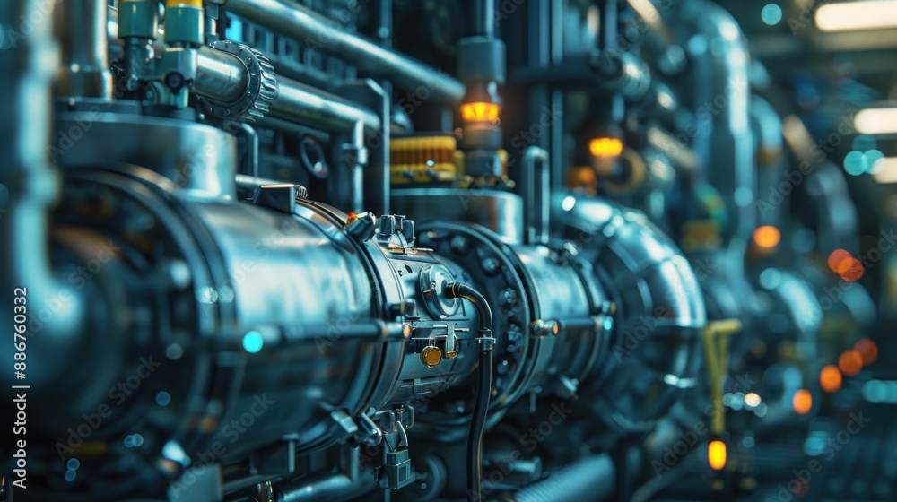 Obraz premium Modern Industrial Plant with Complex Machinery and Advanced Technology in Operation