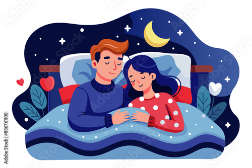 couple laying in the bad with sadness, flat vector illustration design concept