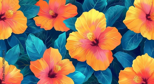 Vibrant Flower Pattern, Colorful Floral Artwork