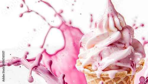 Wallpaper Mural ice cream cone with pinkish red ice creme melting and splashing, white backgroundice cream cone with pinkish red ice creme melting and splashing, white background Torontodigital.ca