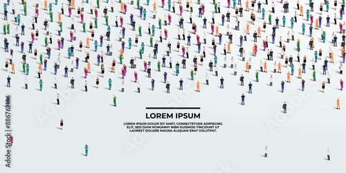 A large group of workers on white background with text space. Labour people crowd seamless background. Labor day concept. Vector illustration
