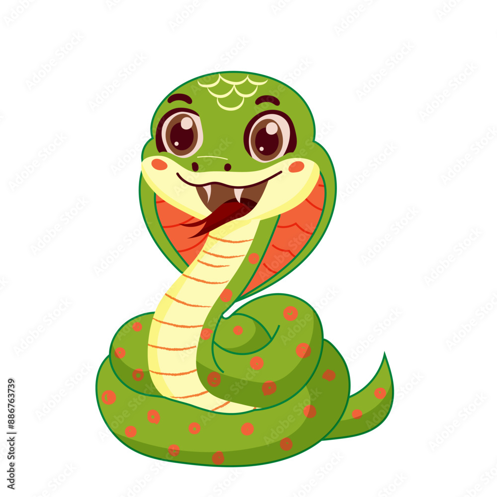 Fototapeta premium Cartoon green snake on white background. Symbol of 2025 lunar new year