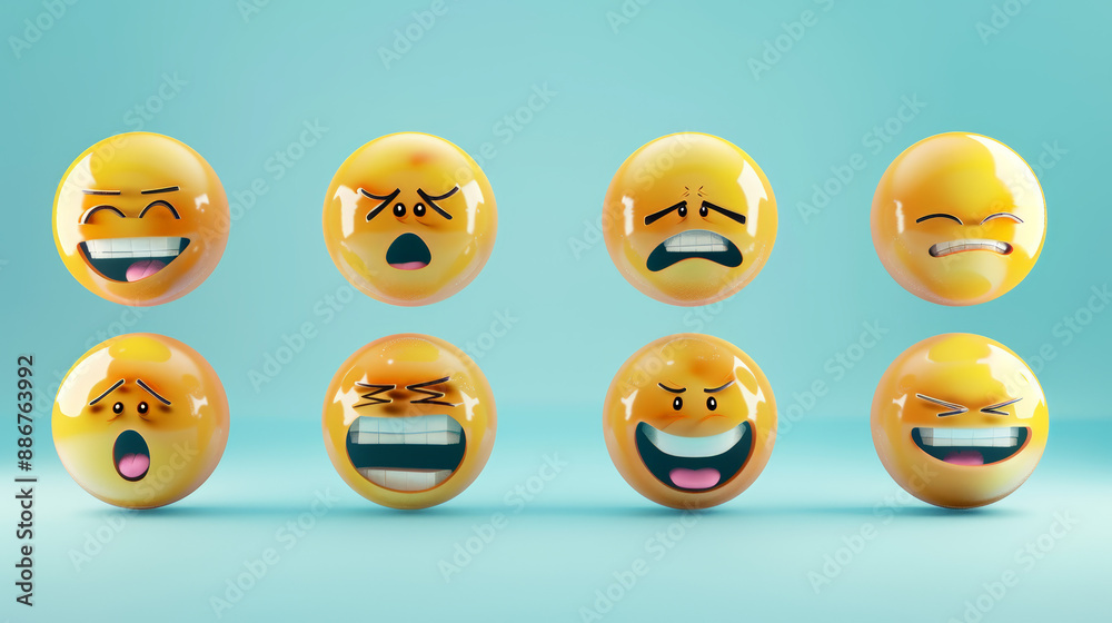 set of realistic 3d emojis in various points of view set of realistic 3d emojis in various points of view