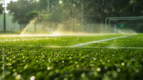 Watering is automatic on the sports field img photo