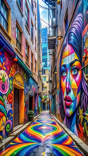 alleyway filled with art , 9:16 aspect ratio , phone wallpaper 