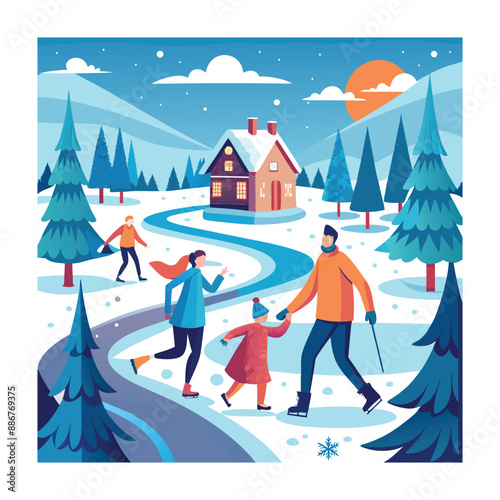 Family travel winter concept vector illustration