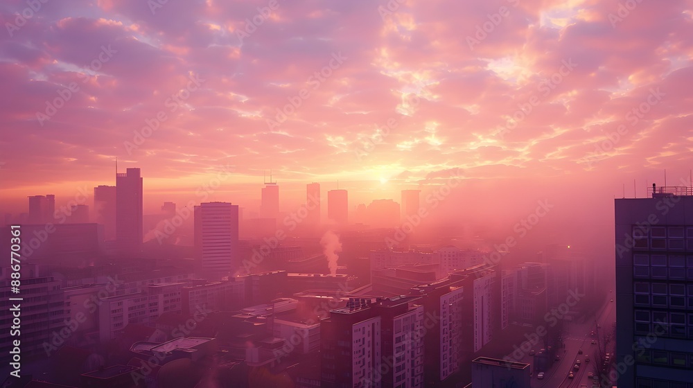 Fototapeta premium Dawn over the city when the first rays image