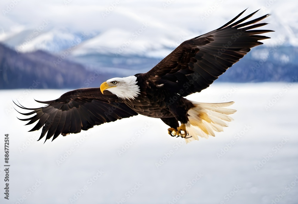 American bald eagle in flight over a lake American bald eagle in flight over a lake