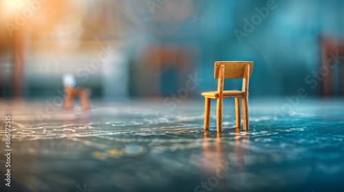 Miniature Table and Chair: Blackboard Background - Generative AI Visual