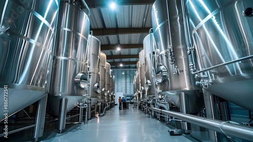 Modern winery with stainless steel tanks for wine
