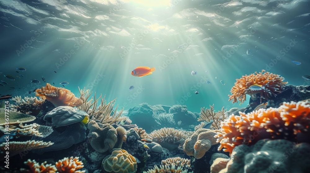 Fototapeta premium Underwater World: Coral Reef and Fishes in Red Sea - Generative AI Visual