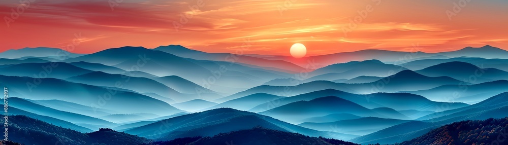 Fototapeta premium Sunset over the mountains The setting sun casting a warm glow over mountains