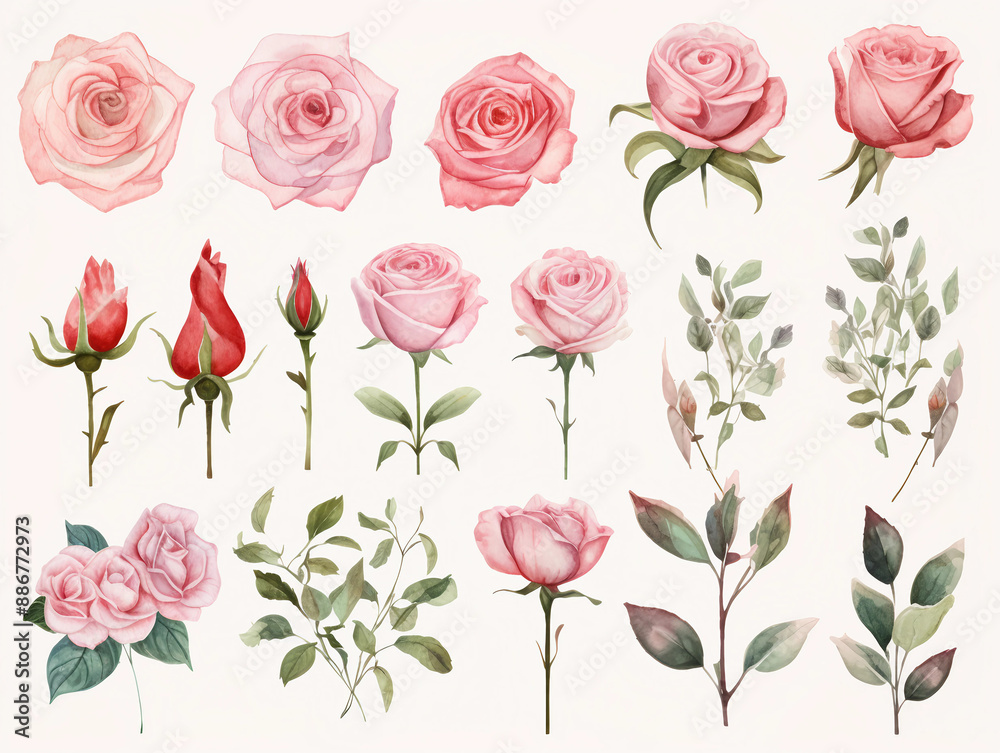 cute rose watercolor clipart set cute rose watercolor clipart set