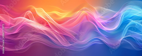 A radiant rainbow gradient wave pattern with soft, flowing lines and a smooth blend of colors from warm reds to cool blues, creating a visually stunning and dynamic effect.