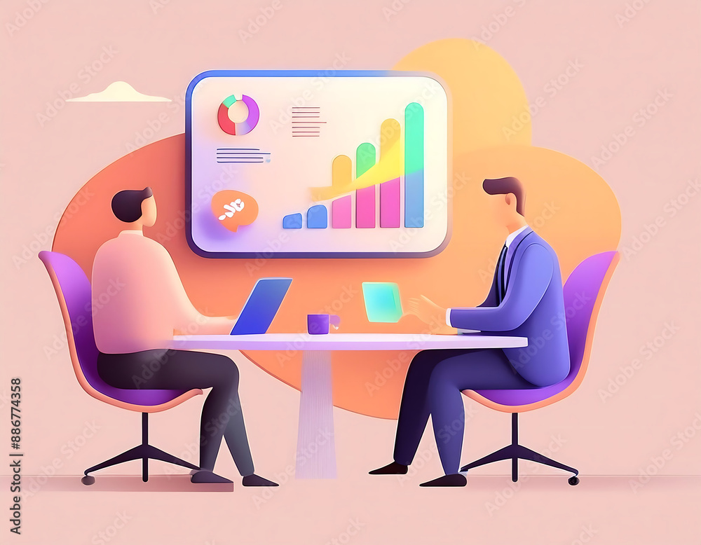 an illustration of a boardroom meeting. Include 3D-rendered executives sitting arou an illustration of a boardroom meeting. Include 3D-rendered executives sitting arou