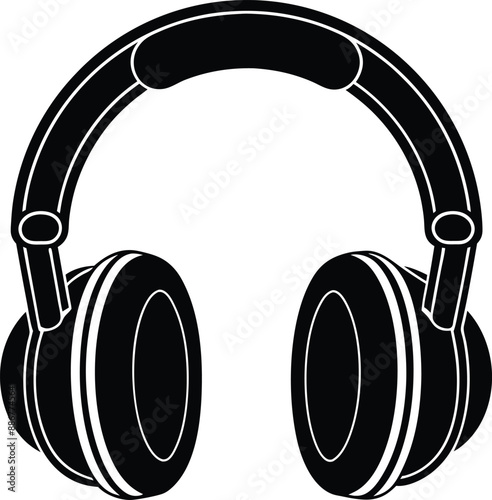 Black Headphone Silhouette Illustration – Perfect for Music, Podcasts & Call Support On White Background