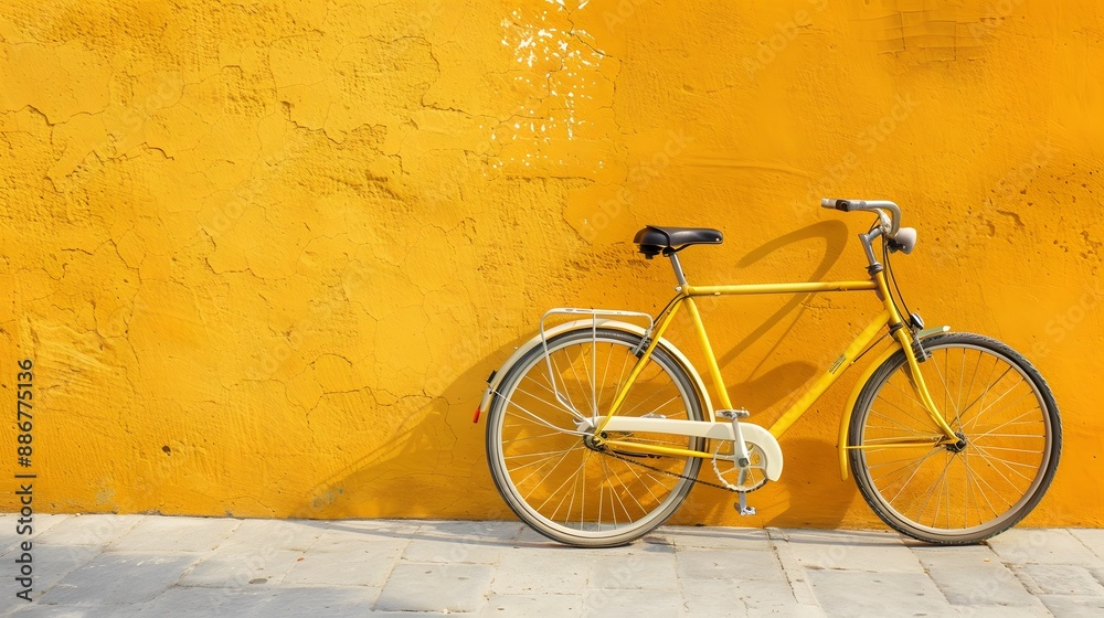 Retro bicycle near yellow wall outdoors. Retro bicycle near yellow wall outdoors.
