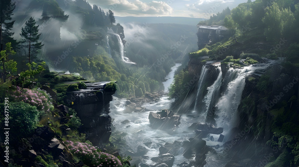 A gorge with steep cliffs between which image A gorge with steep cliffs between which image
