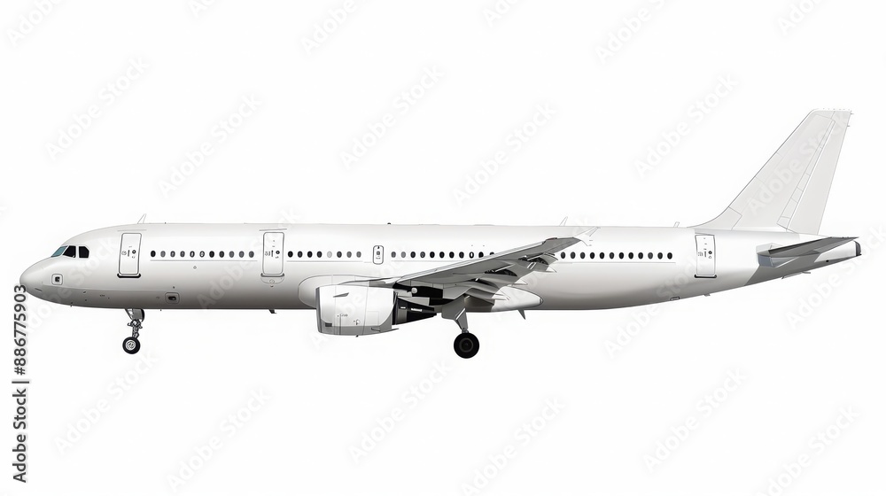 Obraz premium Commercial Airplane in Flight: White Background for Travel and Aviation Topics - Clean and Professional Visual
