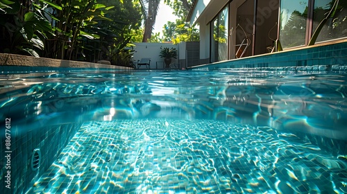 Pool water filtration showing purification steps and equipment photo