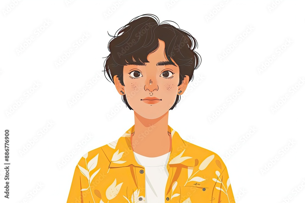 Indian simple geometric style an illustration of a person in a yellow and white shirt Indian simple geometric style an illustration of a person in a yellow and white shirt