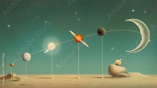 Cartoon strip illustrating the lifecycle of stars, from protostars to black holes, showcasing cosmic phenomena and celestial events. Illustration, Image, , Minimalism, photo