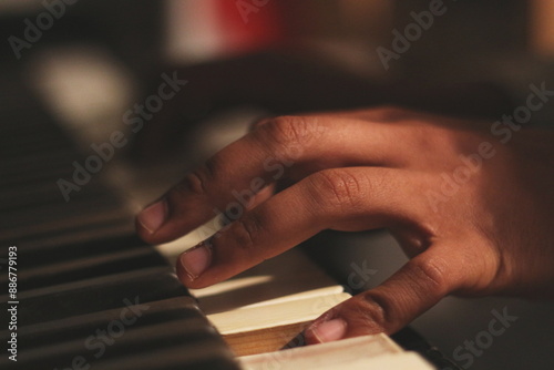 Creative Hands on Old Honky Tonk Piano: Wide Aperture Shot