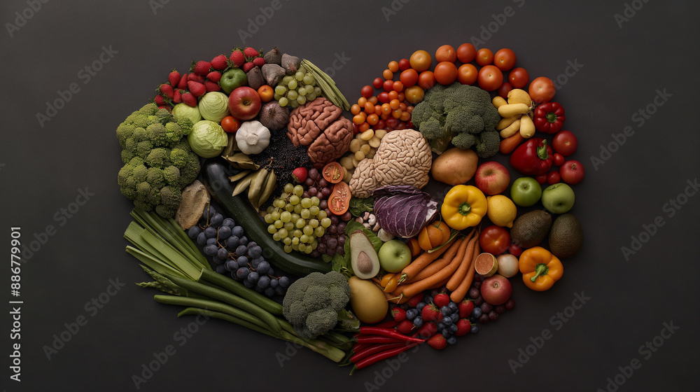 A heart made of fruits and vegetables A heart made of fruits and vegetables
