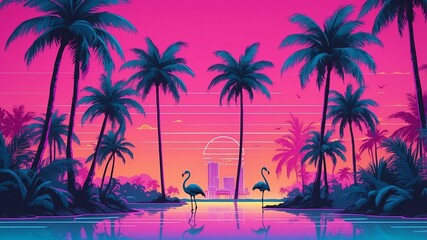 Leinwandbilder Rosa miami vice miami viceinspired background with neon pal Retro neon background theme  © Lzanne Studio