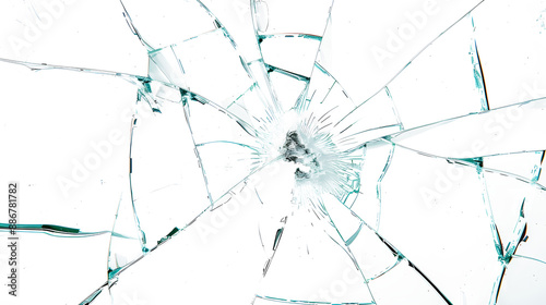 Broken glass on white background photo