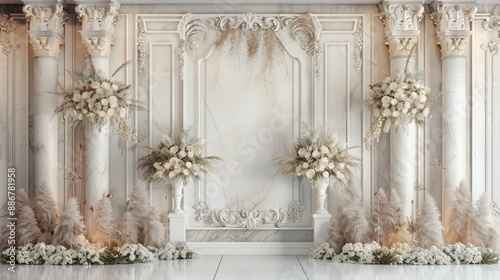 Classic luxury wedding ceremony backdrop interior wall background and copy space Generative Ai