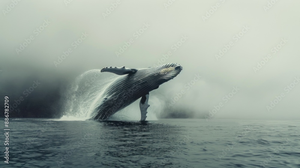 Fototapeta premium Humpback Whale Leaping Through the Mist