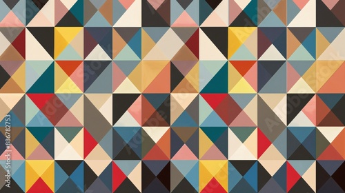 Abstract artwork presents a triangle geometric background. Graphic design emphasizes shape texture.