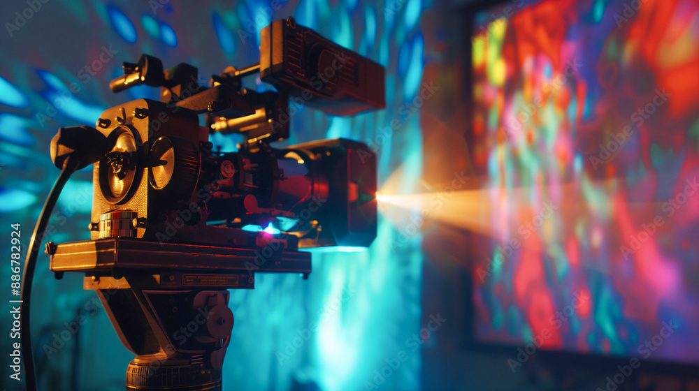 Fototapeta premium Vintage Film Projector with Surreal Glitching Frames