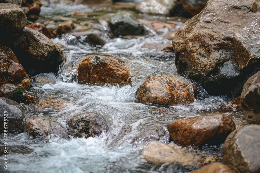 Close-Up of River Rocks with Flowing Water Close-Up of River Rocks with Flowing Water
