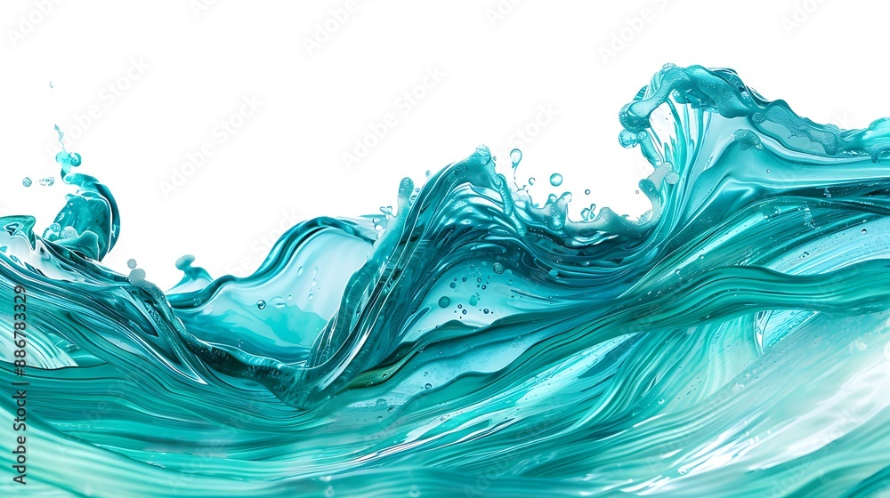 Close-up of a turquoise tidal wave, abstract and colorful, isolated on white background Close-up of a turquoise tidal wave, abstract and colorful, isolated on white background
