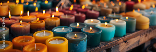 Velas de diferentes formas e cores representando várias cerimônias religiosas photo