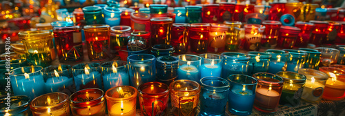 Velas de diferentes formas e cores representando várias cerimônias religiosas photo