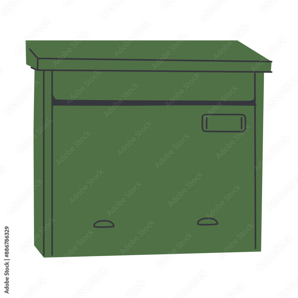 Box of mail inventory. Mailbox for letters. The mailbox is green Box of mail inventory. Mailbox for letters. The mailbox is green