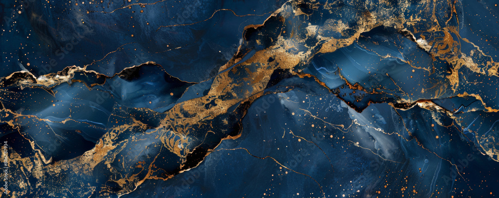 Fototapeta premium A luxurious marble texture background featuring elegant shades of sapphire blue and gold. The rich