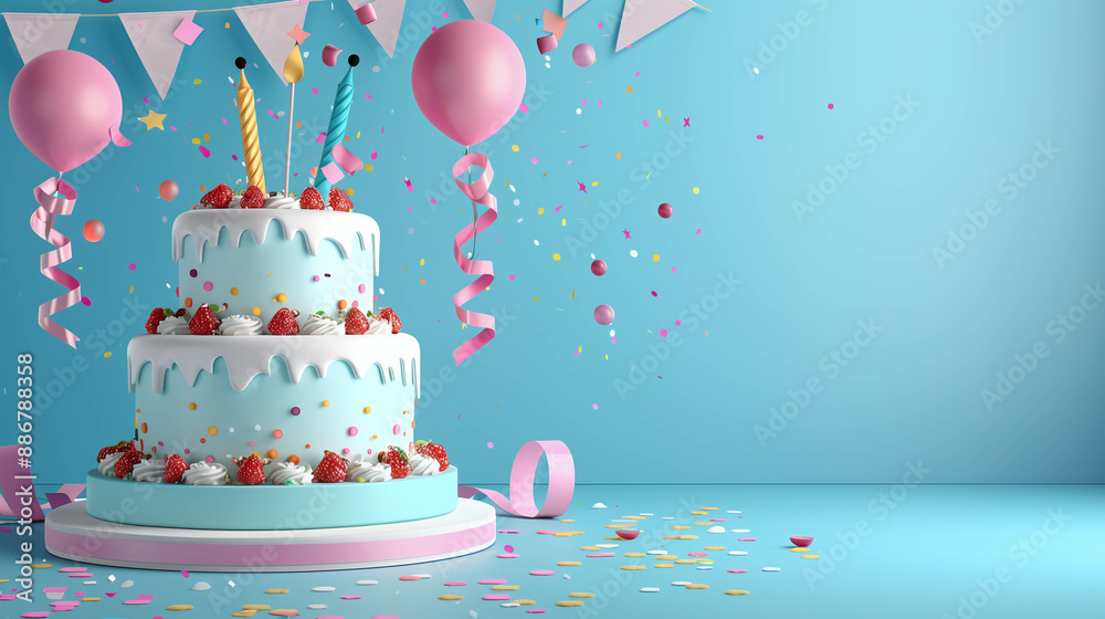 Celebration birthday cute cake with colorful candles card in party. Celebration birthday cute cake with colorful candles card in party.