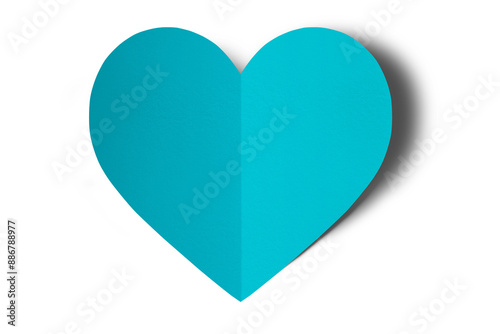 Light blue origami paper hearts isolated on transparent background.