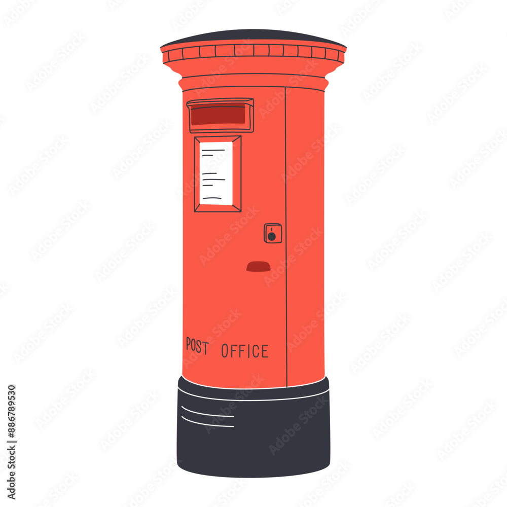 The traditional British red post box in London standing on the street. Isolated in a black and white picture The traditional British red post box in London standing on the street. Isolated in a black and white picture