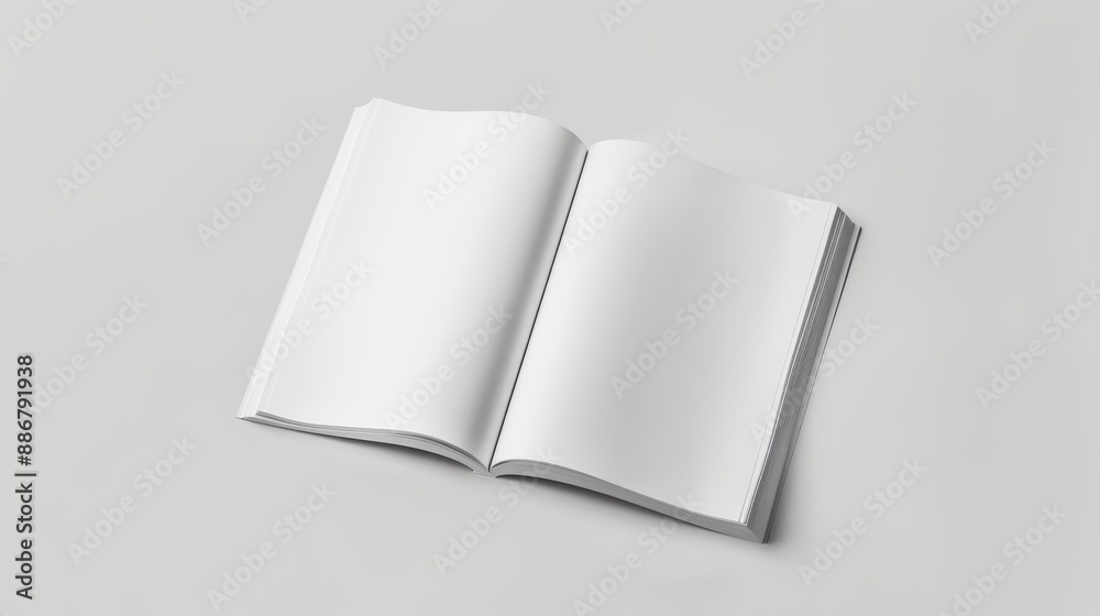 A white book is open to a blank page A white book is open to a blank page