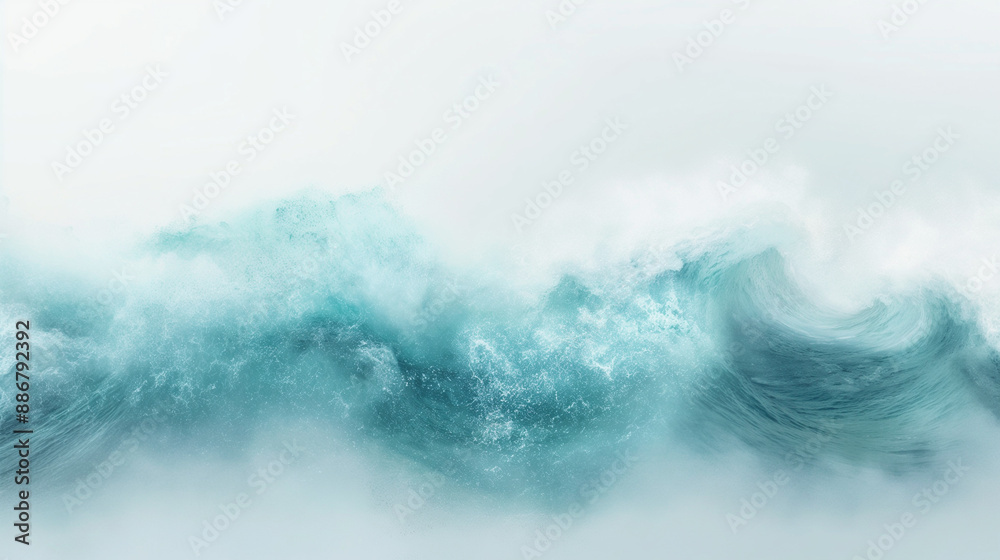 Fototapeta premium The image is of a large wave crashing on a rocky shore