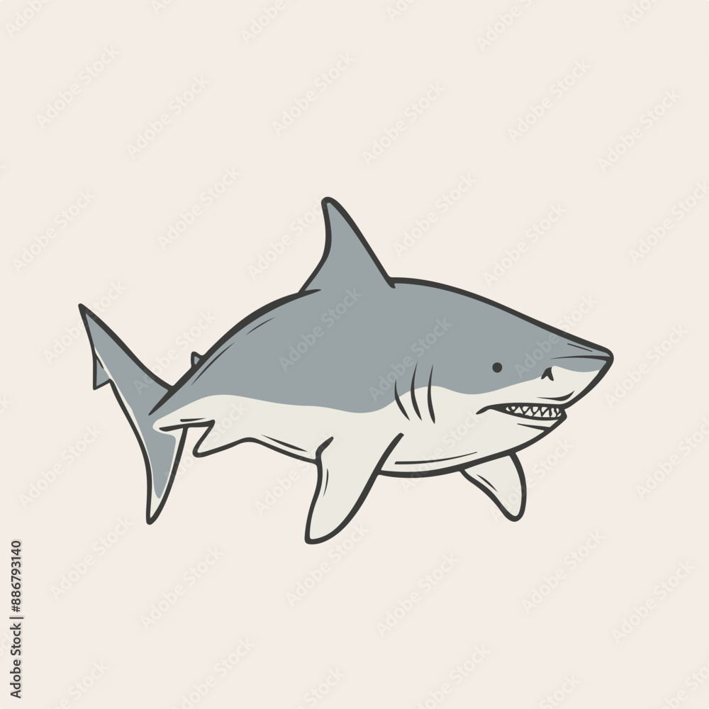 Obraz premium Illustration of a Shark Swimming in Ocean Background