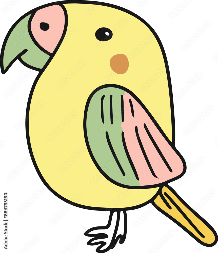 Obraz premium Colorful Cartoon Bird with Yellow and Pink Feathers